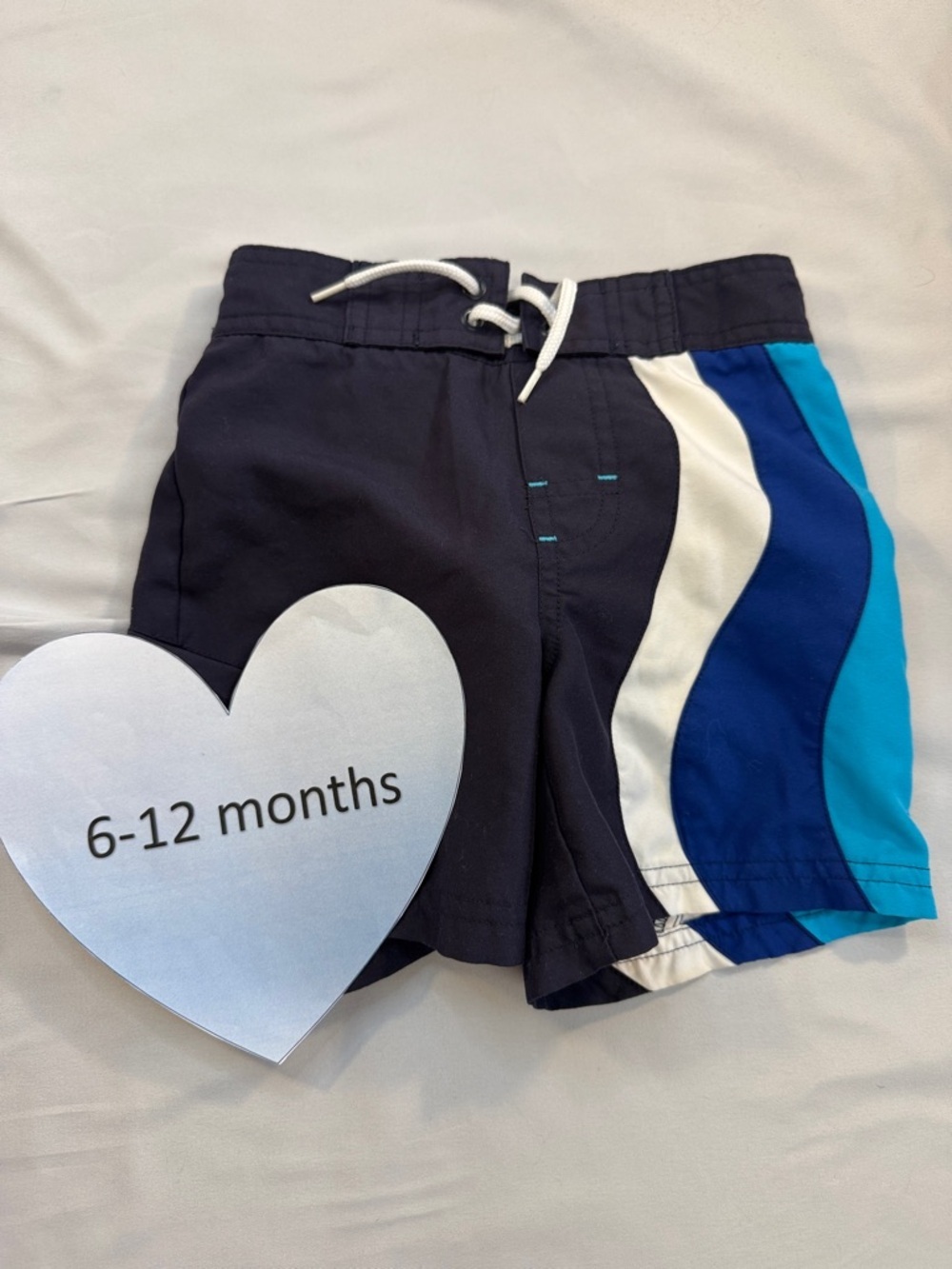 Gymboree Navy Blue Swim Trunks with White and Royal Blue Waves